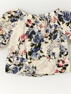 Floral Off-Shoulder Blouse in Cream and Blue